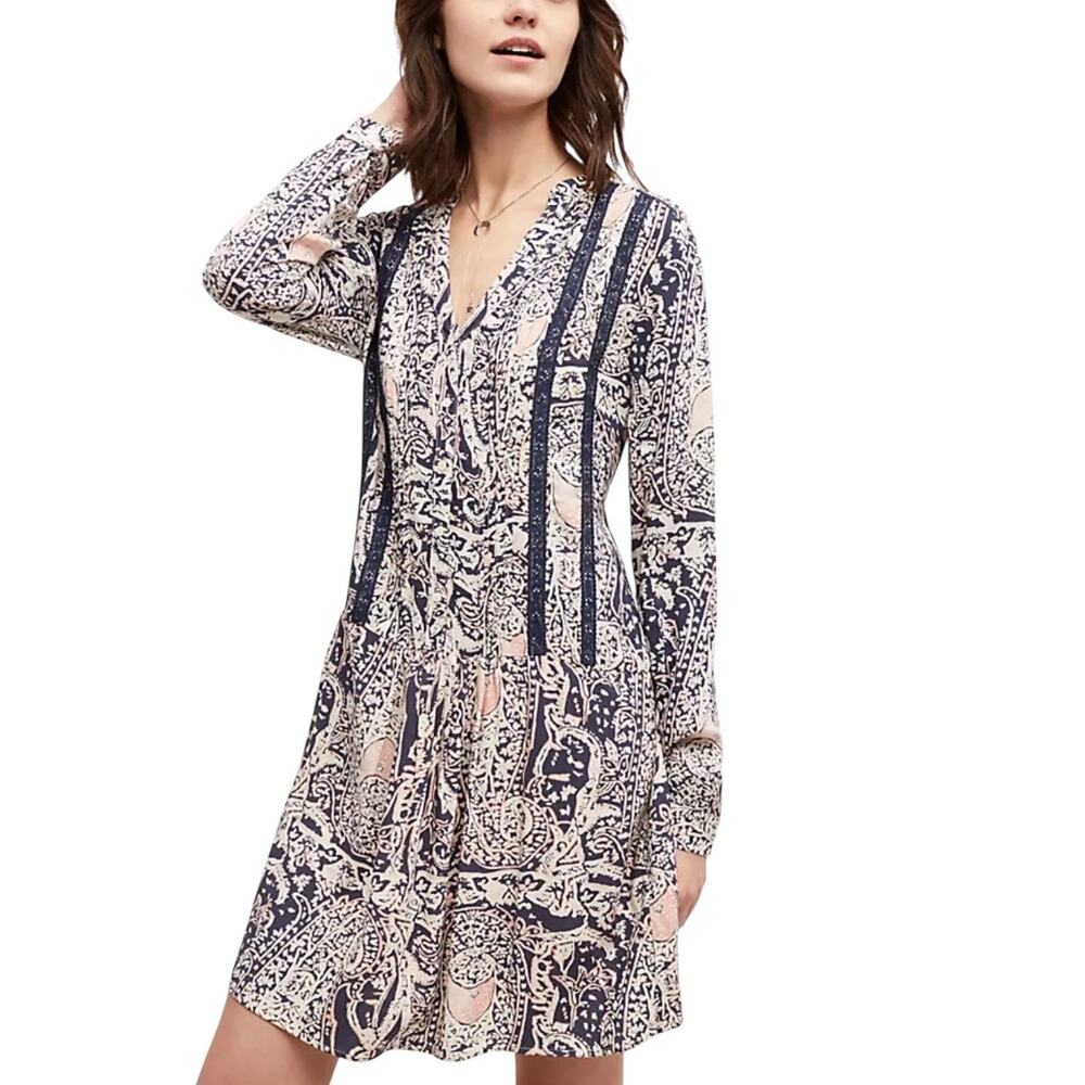 ANTHROPOLOGIE TINY Caviana Paisley Shirt Dress Size SMALL Blue Pink